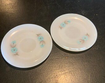 2 Fire King Bonnie Blue Saucers MCM