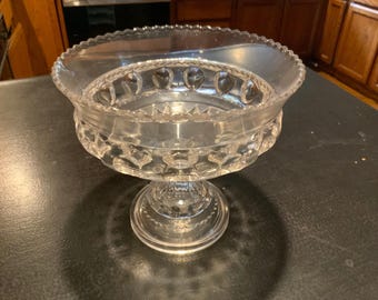 Vintage Indiana Glass “Kings Crown Thumbprint” Pedestal Bowl