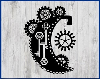 Steampunk Moon SVG - Instant Download - Moon SVG