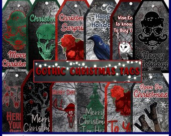 Gothic Christmas Gift Tags PNG - Instant Download - Print and Cut Christmas Gift Tags