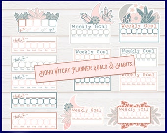 Boho Witchy Goal and Habit Tracker Planner Stickers - Instant Download - Planner Stickers - Cricut Stickers