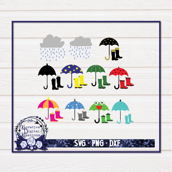 Rain Boots & Umbrellas SVG - Instant Download - Rain - Clouds - Spring SVG