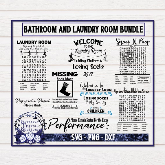 Bathroom Laundry Room Sign Making SVG Bundle - Bathroom SVG - Laundry Room SVG - Instant Download