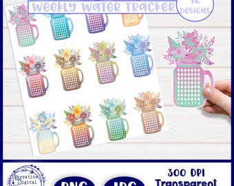 Weekly Water Tracker Stickers - Printable Water Trackers - Planner Water Tracker - Jar Mug Water Tracker Stickers - Cute Water Tracker