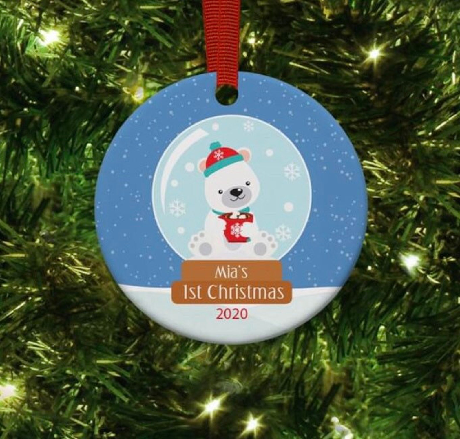 Snow globe personalized 1st Christmas ornaments Etsy