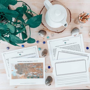 May include: A printable worksheet with a picture study of Claude Monet's "The Water Lily Pond" painting and a scripture focus on God's care for creation from Psalm 121:2. The worksheet includes questions about the painting and space to draw a picture of a natural habitat.