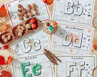 Imprimibles del alfabeto de otoño/Alfabeto de las Escrituras/Actividades de otoño para niños/Imprimibles de otoño preescolar/Imprimibles de otoño para niños/Escuela en casa de otoño