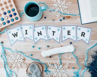 Banner de invierno imprimible / Imprimibles de invierno para niños / Preescolar / Escuela en casa / Estudio de unidad de invierno / Imprimibles de copo de nieve para niños / Banner de copo de nieve