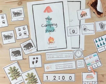 Paquete de camping/Preescolar/Primaria/Kindergarten/Estudio de la naturaleza/Escuela en casa/Actividades bíblicas/Montessori/Waldorf/Currículo/Tarjetas de 3 partes/Imprimible