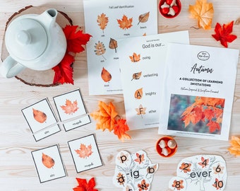 Actividades de otoño imprimibles,Actividades de otoño jardín de infantes,Imprimibles de otoño para niños,Imprimibles de otoño,Tarjeta de 3 partes de hojas,Plan de estudios preescolar