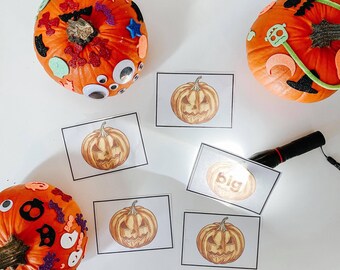 Tarjetas flash con palabras de vista de linterna Jack-O-Lantern. Tarjetas de palabras visuales. Palabras a la vista de Dolch. Palabras a la vista imprimibles. Tarjetas didácticas con palabras reconocibles a la vista.