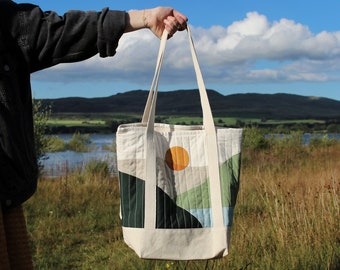 Nature Tote Bag - Quilted Tote Bag - Large Canvas Bag - Durable Tote Bag - Canvas Tote Bag with Pocket