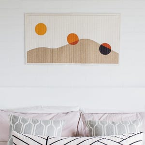 Mid Century Modern Wall Hanging Quilt – Textile Art Fabric Tapestry with Folk Art Style