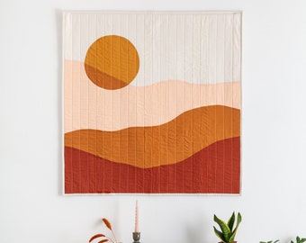 Landscape Quilt Tapestry - Large Fabric Wall Hanging – Quilt Wall Hanging - Desert Landscape Art - Living Room Wall Art