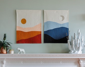 Sun and Moon Wall Decor - Wall Hanging Pair - Sun and Moon Tapestry - Quilt Wall Hanging - Workspace Decor - Textile Wall Art