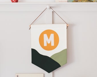 Initial Wall Hanging - Custom Pennant - Monogram Wall Art - Custom Name Flag - Kids Camp Flag - Custom Name Banner _ Pennant Flag