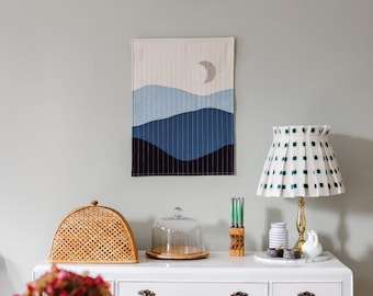 Moon Wall Art – Textile Wall Hanging – Moon Phase Wall Hanging – Blue Ridge Mountains - Hallway Wall Decor - Wall Hanging Quilt