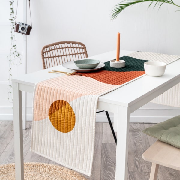 Modern Quilted Long Table Runner – Cabin Dining Room and Thanksgiving Decor