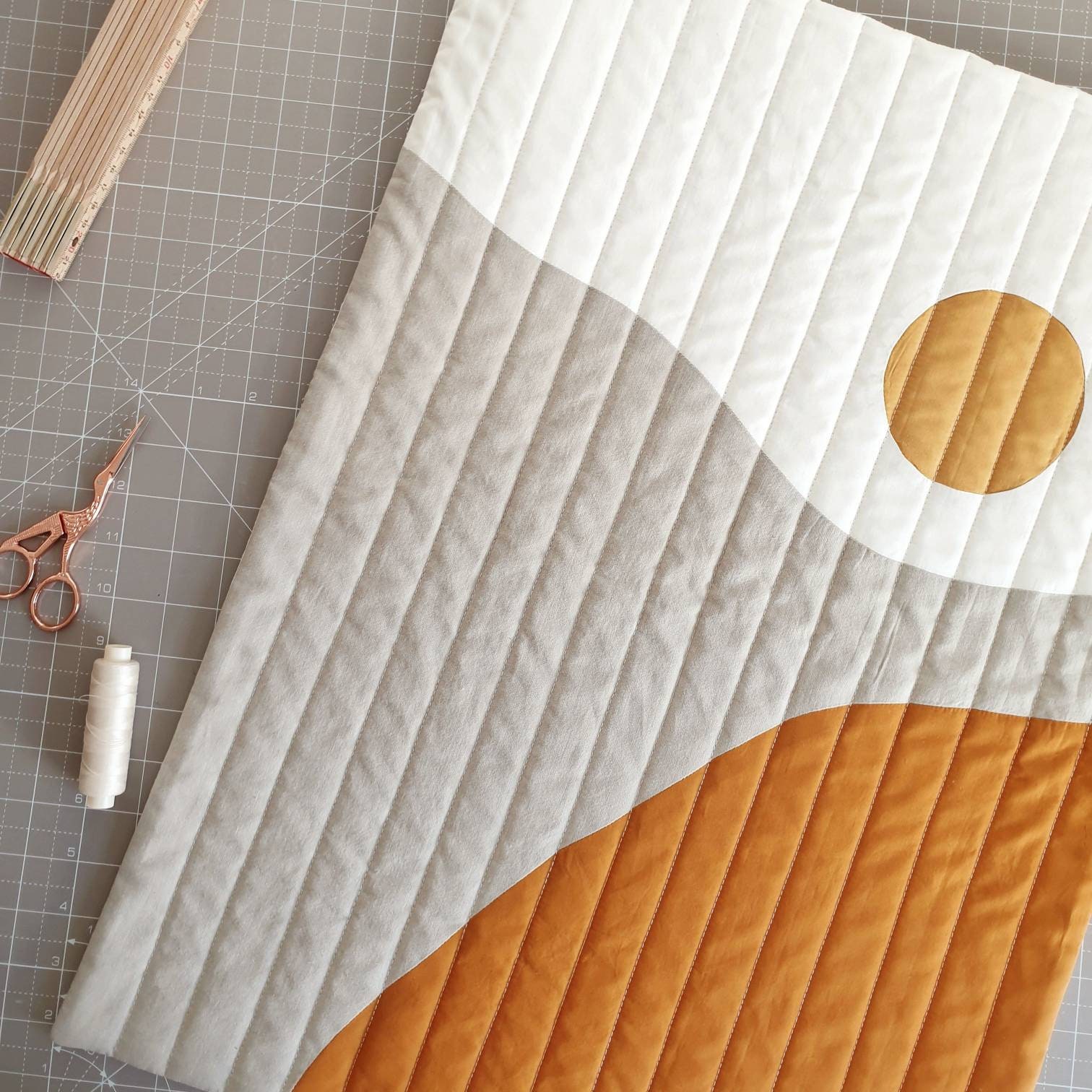 Sunrise quilted wall hanging. Modern fabric wall hanging. Etsy