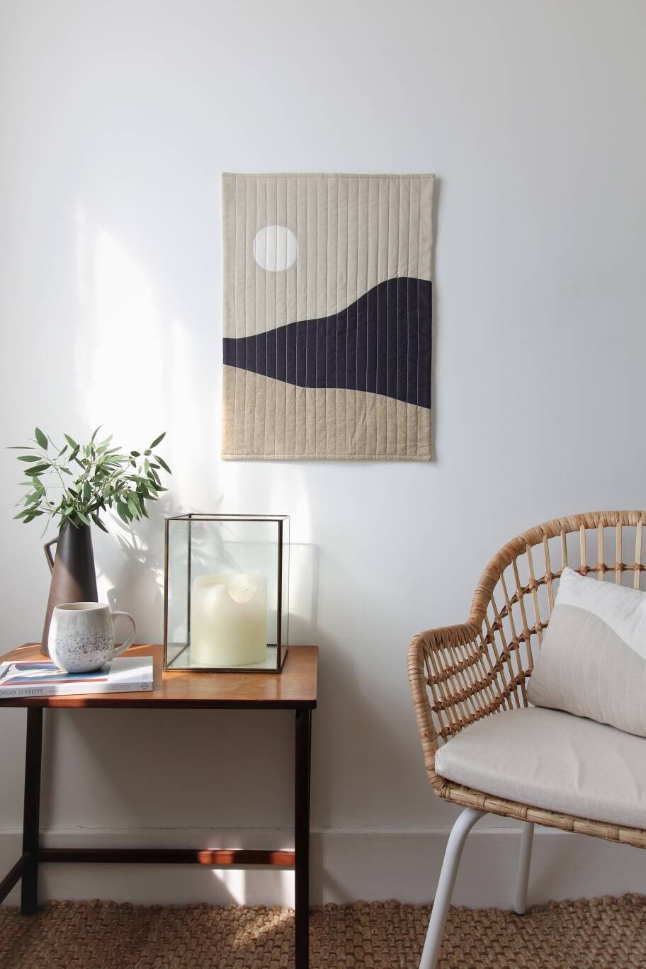 Accrochage Mural Textile, Art de La Courtepointe Moderne, Phase Lune