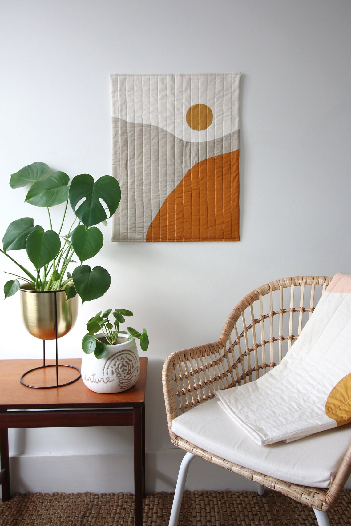 Sunrise quilted wall hanging. Modern fabric wall hanging. Etsy