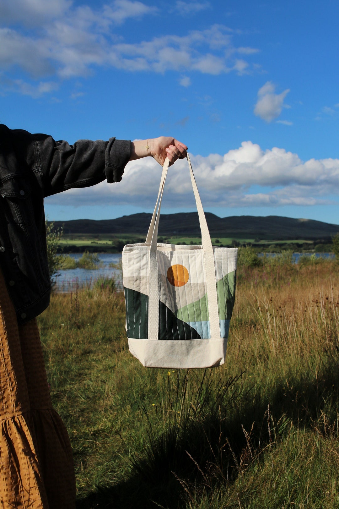 Nature Tote Bag - Quilted Tote Bag - Large Canvas Bag - Durable Tote Bag - Canvas Tote Bag With ...