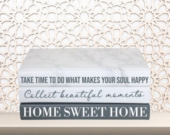 Quote Home decor book stack “ home sweet home ” / Inspirational  Coffee table books ,  Pink Shelf Decor
