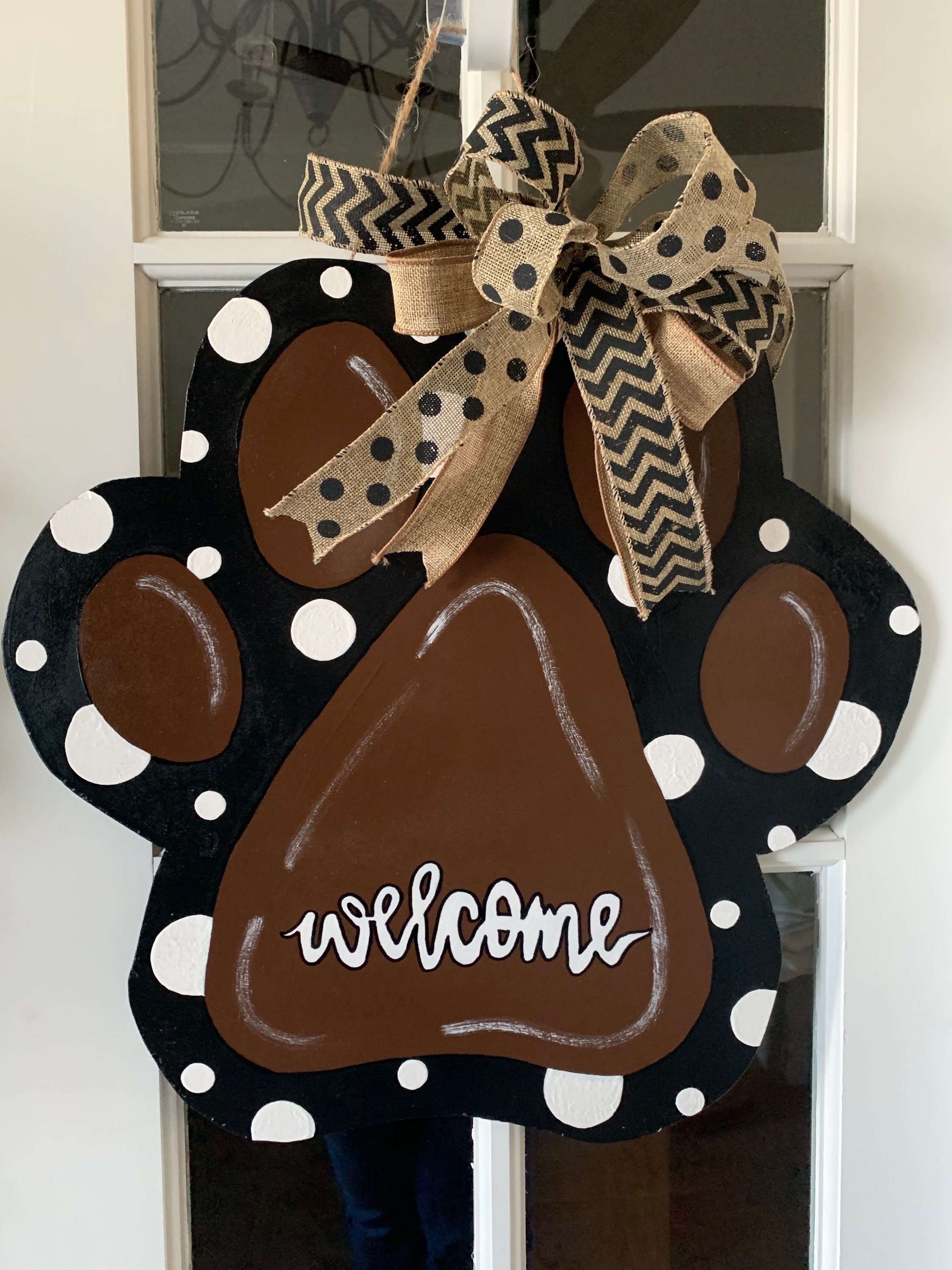 Wood Animal Paw Door Hanger Dog Paw Wall Hanger With Bow Etsy UK