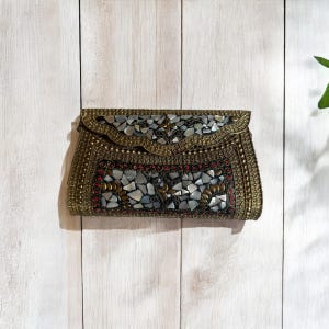 Pochette in madreperla oro e grigio