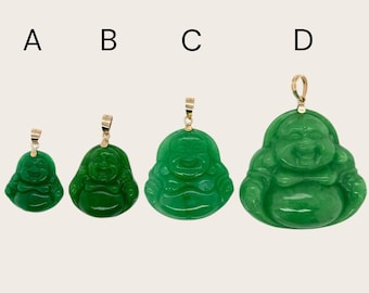 Genuine Jade Pendant Laughing Buddha Necklace - 14K Solid Gold - Real Jade - Hand-Carved Jade - Hotei - Good Fortune - Wisdom - Wealth
