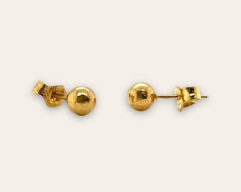 Real Solid 18K Yellow Gold Ball Studs Earrings - Round Dainty - Unisex- Kids/ Adults - Genuine - Gift - Light- Everyday Wear- Push Back