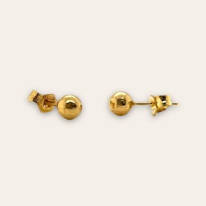 Real Solid 18K Yellow Gold Ball Studs Earrings - Round Dainty - Unisex- Kids/ Adults - Genuine - Gift - Light- Everyday Wear- Push Back