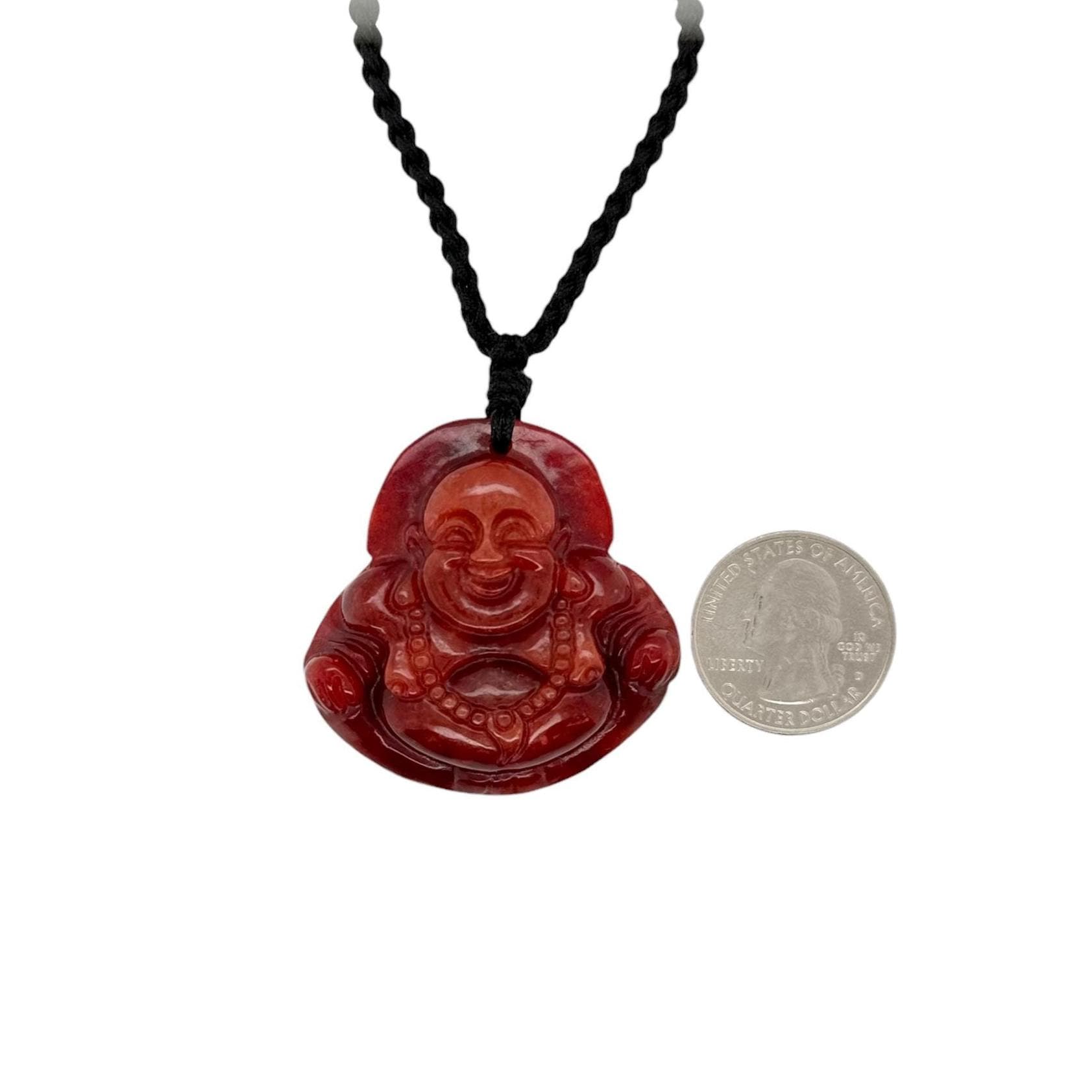 Beautiful Large Genuine Red Jade Laughing Buddha Pendant