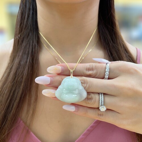 Genuine Laughing Buddha Pendant - Wide/Thick -Real 18K Necklace Bail-Unisex-Gift-Smile Buddha-Happiness-Green/Purple Jade-Lucky-Hotei-Wealth shops