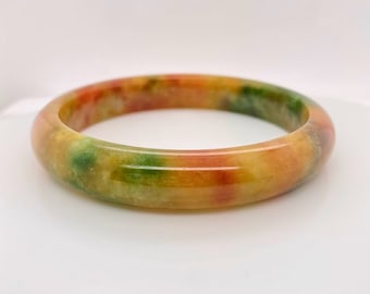Real Genuine Jadeite Bangle Bracelet - 58mm - Orange/Green - Two-Toned - Good Luck - Feng Shui -Chinese - Health - Wealth