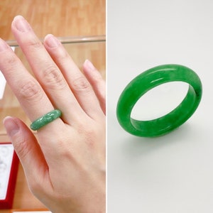 Jade Ring - Band - Genuine - US Size 5-13 - Lucky - Wealth - Unique Chinese Design- Statement Ring - Stackable - Beautiful