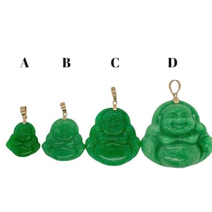 Genuine Jade Pendant Laughing Buddha Necklace - 14K Solid Gold - Real Jade - Hand-Carved Jade - Hotei - Good Fortune - Wisdom - Wealth