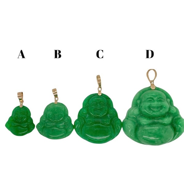 Genuine Jade Pendant Laughing Buddha Necklace - 14K Solid Gold - Real Jade - Hand-Carved Jade - Hotei - Good Fortune - Wisdom - Wealth