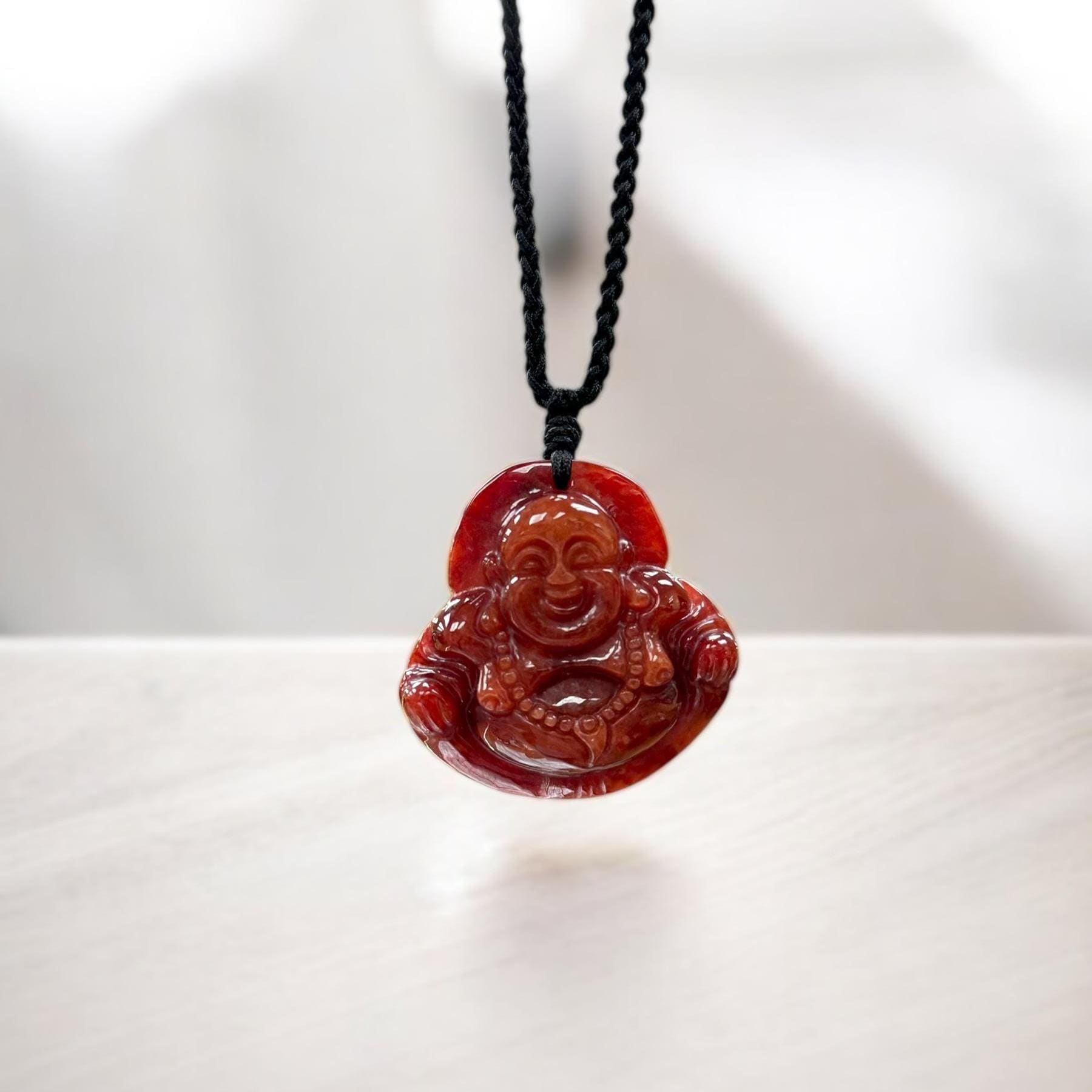 Beautiful Large Genuine Red Jade Laughing Buddha Pendant