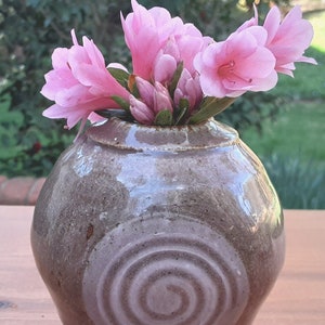 Handmade Altered Stoneware Bud Vase with Slip-trailed Decoration