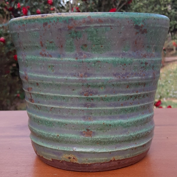 Handmade Stoneware Decorative Container (Cachepot) Fits 4” Plastic Flower Pots