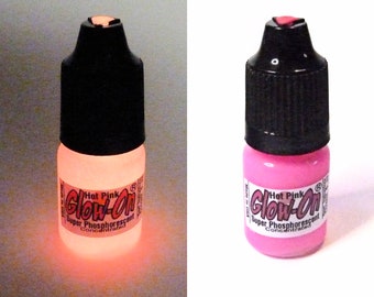 Glow On Super Phosphorescent Paint W/Tip Applicator, Hot Pink Color, Pink Glow, Small 5 ml Bottle, Concentrated Glow Paint Small Projects