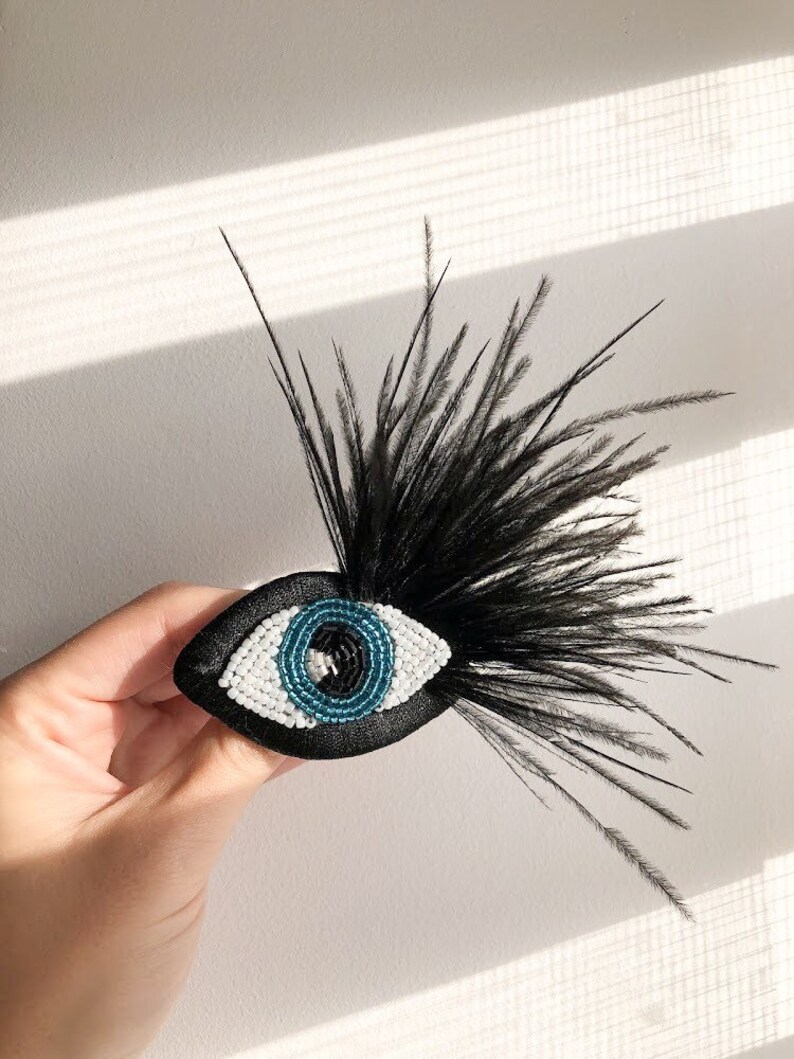 Black boho eye brooch Beaded brooch Beaded eye brooch Brooch Etsy