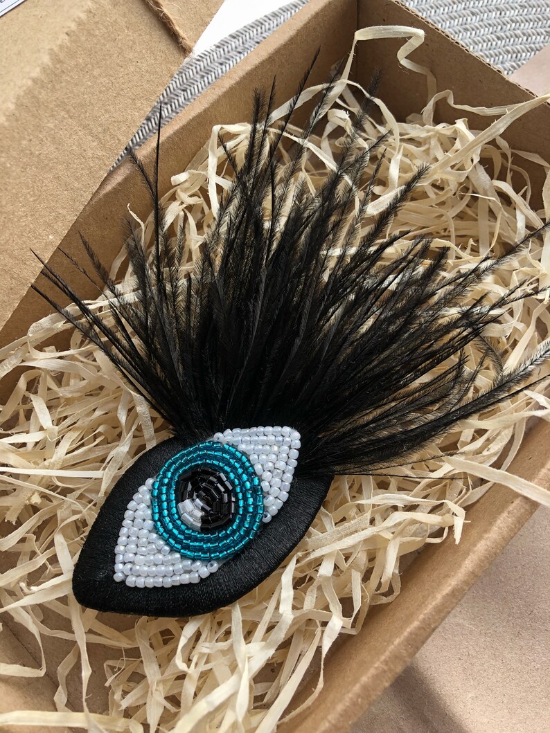 Black boho eye brooch Beaded brooch Beaded eye brooch Brooch Etsy