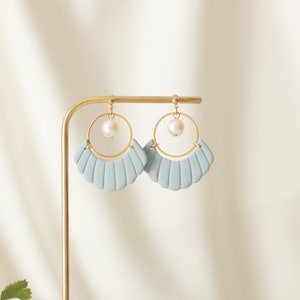 Pastel blue earrings with pearl, Lightweight hypoallergenic earrings, Perfect gift image 1