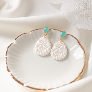 White and turquoise earrings, Lightweight handmade earrings, Gift for her image 2