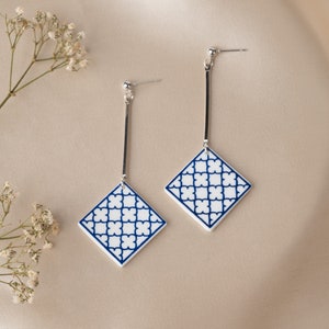 Blue tile handmade earrings, lightweight elegant earrings, Handmade earrings image 1