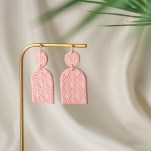 Soft pink statement Earrings, Handmade polymer clay earrings image 5