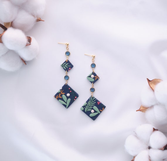 Unique Elegant Handmade Statement, Vintage Swarovski Crystal, Christmas Gift for Her, Geomertic Dangle and Drop Earrings with Gold posts