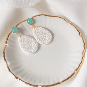 White and turquoise earrings, Lightweight handmade earrings, Gift for her image 3